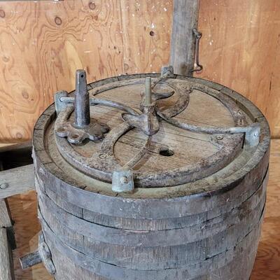 Lot 75: Antique Barrel Keg Butter Churn with Original Wood Stand & Handle (photo of Handle will be added)