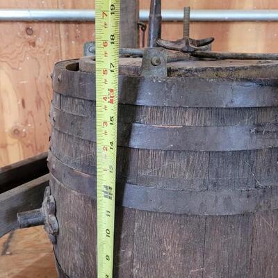 Lot 75: Antique Barrel Keg Butter Churn with Original Wood Stand & Handle (photo of Handle will be added)