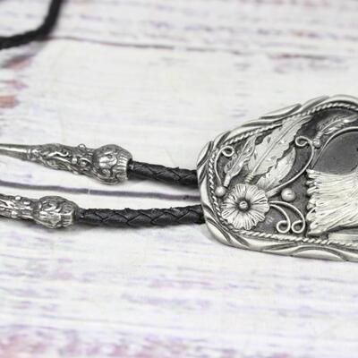 Handcrafted Southwestern Eagle and Feathers Bolo Tie