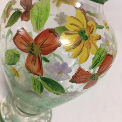 Hand Painted Clear Flower Vase Yellow/Green White 6.5 Inches Tall