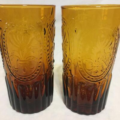 2 Vintage Amber Glass