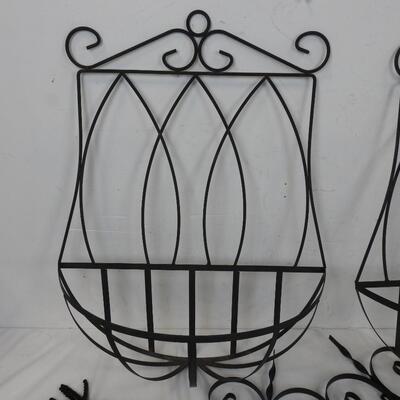5 pc Decor Lot, Large Metal Wall Baskets, Metal Wall Candle Holders