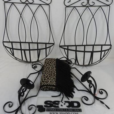 5 pc Decor Lot, Large Metal Wall Baskets, Metal Wall Candle Holders