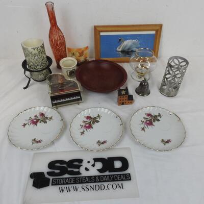 14 pc Decor, Tea Plates, Music Boxes, Candle Holders, Handmade Clay House