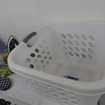 15 Item Bathroom Supply Lot: Soap Dispenser, Laundry Basket, Water Flosser, Iron