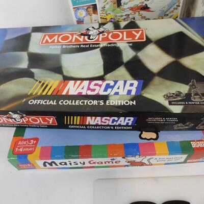 7 Board Games: Wooden CheckerBoard, Trivial Pursuit, Nascar Monopoly