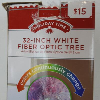 32 Inch White Fiber Optic Tree, 3 Snowman, Tin and Christmas Throw Blankets
