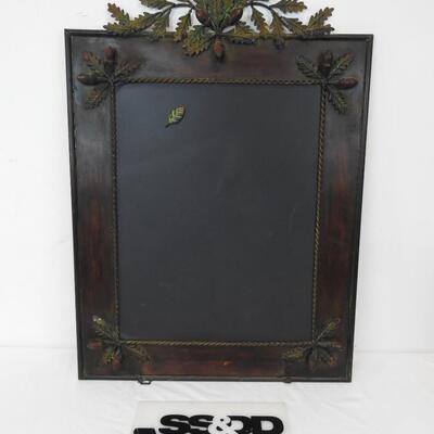 Black Magnetic Chalkboard in Green/Brown Metal Frame with Leaves & Acorn Design