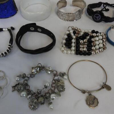 27 pc Costume Jewelry Bracelets: Bangle, Beaded, Leather, etc.