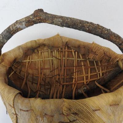 Rustic Basket. Handmade Primitive Look, Twigs, & Fabric