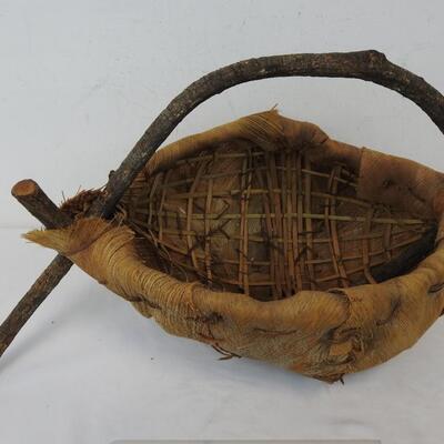 Rustic Basket. Handmade Primitive Look, Twigs, & Fabric