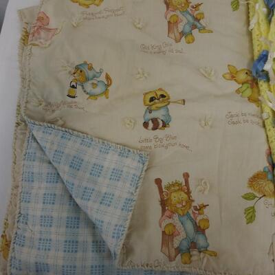3 Vintage Baby Blankets, 2 Quilted, 1 Hand Knit - Vintage