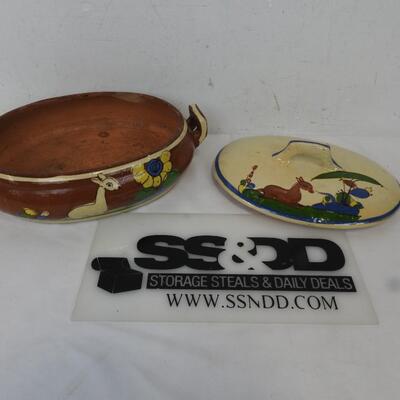 Hand Painted Pottery from Mexico. Serving Bowl with Handles & Lid - Vintage?