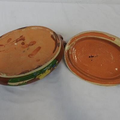 Hand Painted Pottery from Mexico. Serving Bowl with Handles & Lid - Vintage?