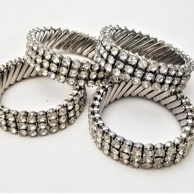 Lot #340   Four vintage Rhinestone Stretch bracelets - 1950's/60's.