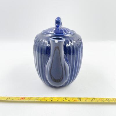 FRAUNFELTER CHINA COBALT BLUE RIBBED TEAPOT