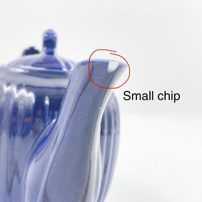 FRAUNFELTER CHINA COBALT BLUE RIBBED TEAPOT