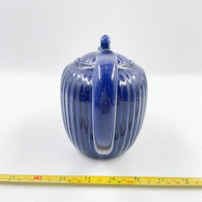 FRAUNFELTER CHINA COBALT BLUE RIBBED TEAPOT