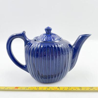 FRAUNFELTER CHINA COBALT BLUE RIBBED TEAPOT
