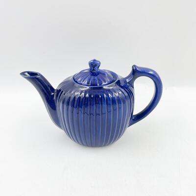 FRAUNFELTER CHINA COBALT BLUE RIBBED TEAPOT