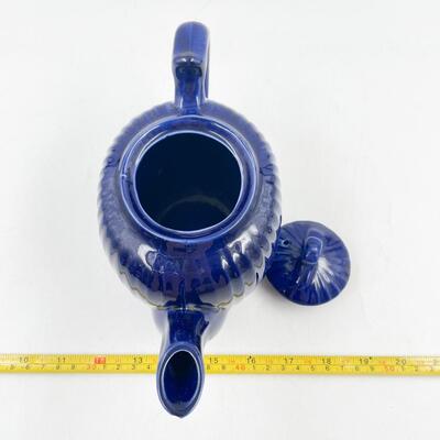 FRAUNFELTER CHINA COBALT BLUE RIBBED TEAPOT