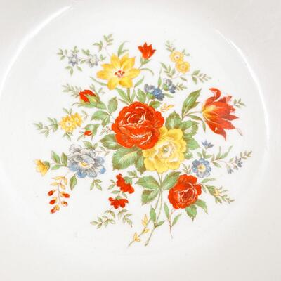 VINTAGE RED/PINK RIM 7.5â€ FLORAL BOWL