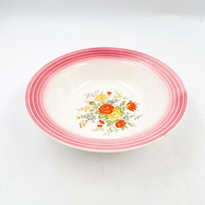 VINTAGE RED/PINK RIM 7.5â€ FLORAL BOWL