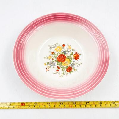 VINTAGE RED/PINK RIM 7.5â€ FLORAL BOWL