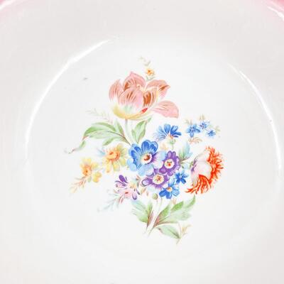 VINTAGE 10â€ RED/PINK BAND FLORAL BOWL
