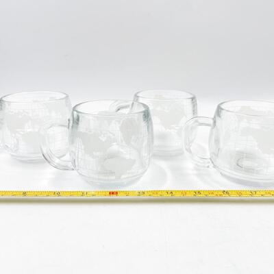 VINTAGE NESTLE CO 3â€ ETCHED GLASS WORLD MAP MUGS (8)