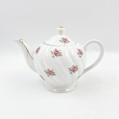 ENESCO PINK ROSE & GOLD CHINA TEAPOT