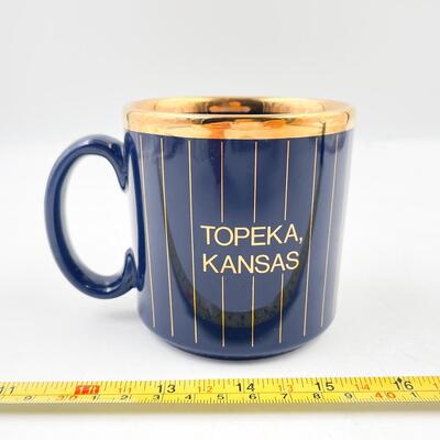TOPEKA KS â€œCOLMERY Oâ€™NEIL MEDICAL CENTERâ€ TAMS POTTERY DARK BLUE & GOLD MUG