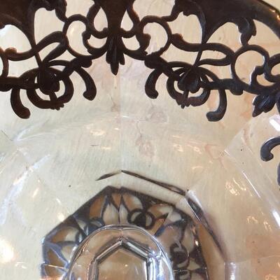 Vintage silver overlay trim footed dish