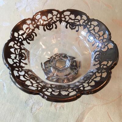 Vintage silver overlay trim footed dish