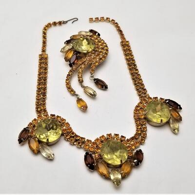 Lot #345  Vintage Rhinestone Necklace/Brooch Set - over the top!