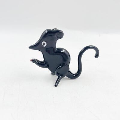 TINY BLACK GLASS MOUSE FIGURINE