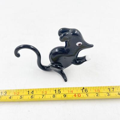 TINY BLACK GLASS MOUSE FIGURINE