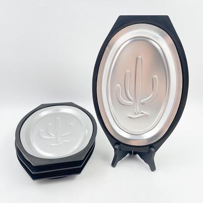 NORDICWARE â€œSERV-A-SIZZLEâ€ ALUMINUM PLATTERS W/ INSULATED HOLDERS (4)