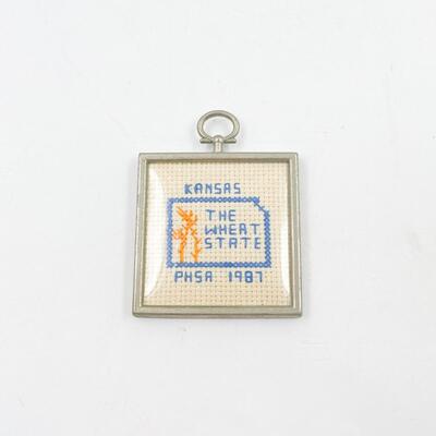 1987 MINI â€œKANSAS - THE WHEAT STATEâ€ FRAMED CROSS STITCH