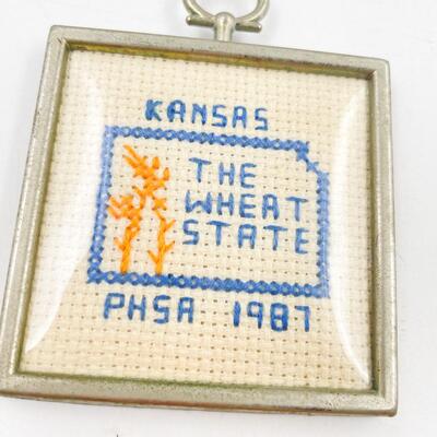 1987 MINI â€œKANSAS - THE WHEAT STATEâ€ FRAMED CROSS STITCH