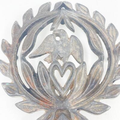 VINTAGE 9â€ EAGLE & HEART WROUGHT IRON TRIVET
