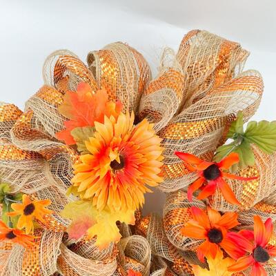 16â€ BURLAP & FLORAL FALL WREATH