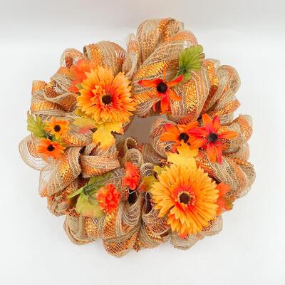 16â€ BURLAP & FLORAL FALL WREATH