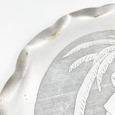 VINTAGE 15â€ ENGRAVED ALUMINUM SERVING TRAY