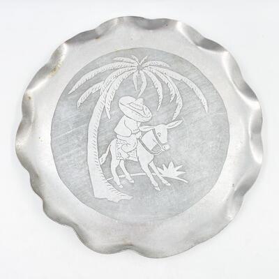 VINTAGE 15â€ ENGRAVED ALUMINUM SERVING TRAY