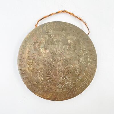 VINTAGE 5â€ FLORAL ETCHED BRASS DISC