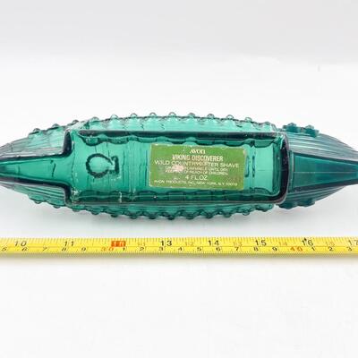 AVON â€œVIKING DISCOVERERâ€ GREEN GLASS AFTERSHAVE BOTTLE (EMPTY)