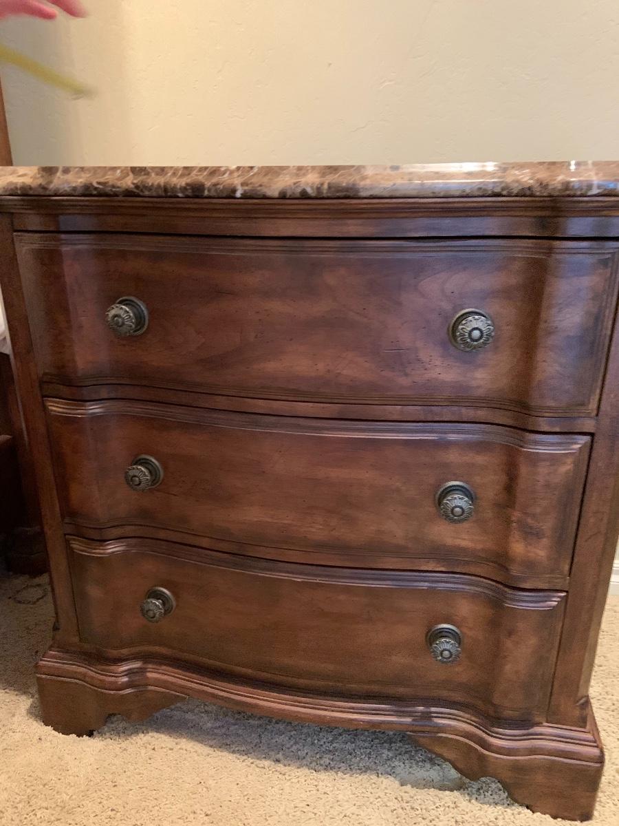 Pair Bernhardt Marble Top Wood Nightstands