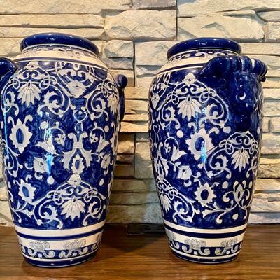 Pair International Bazaar Blue & White Vases