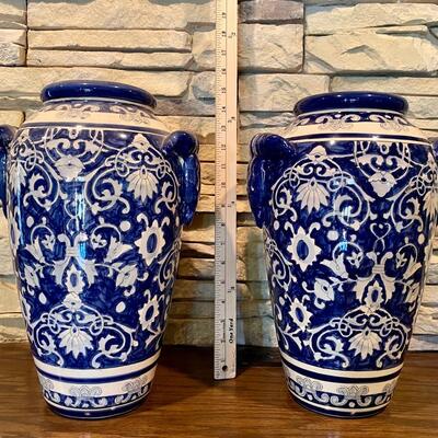 Pair International Bazaar Blue & White Vases